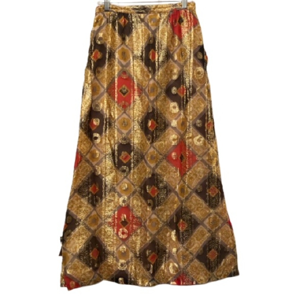 Vintage Nelly de Grab Gold Metallic Geometric Maxi Skirt 14